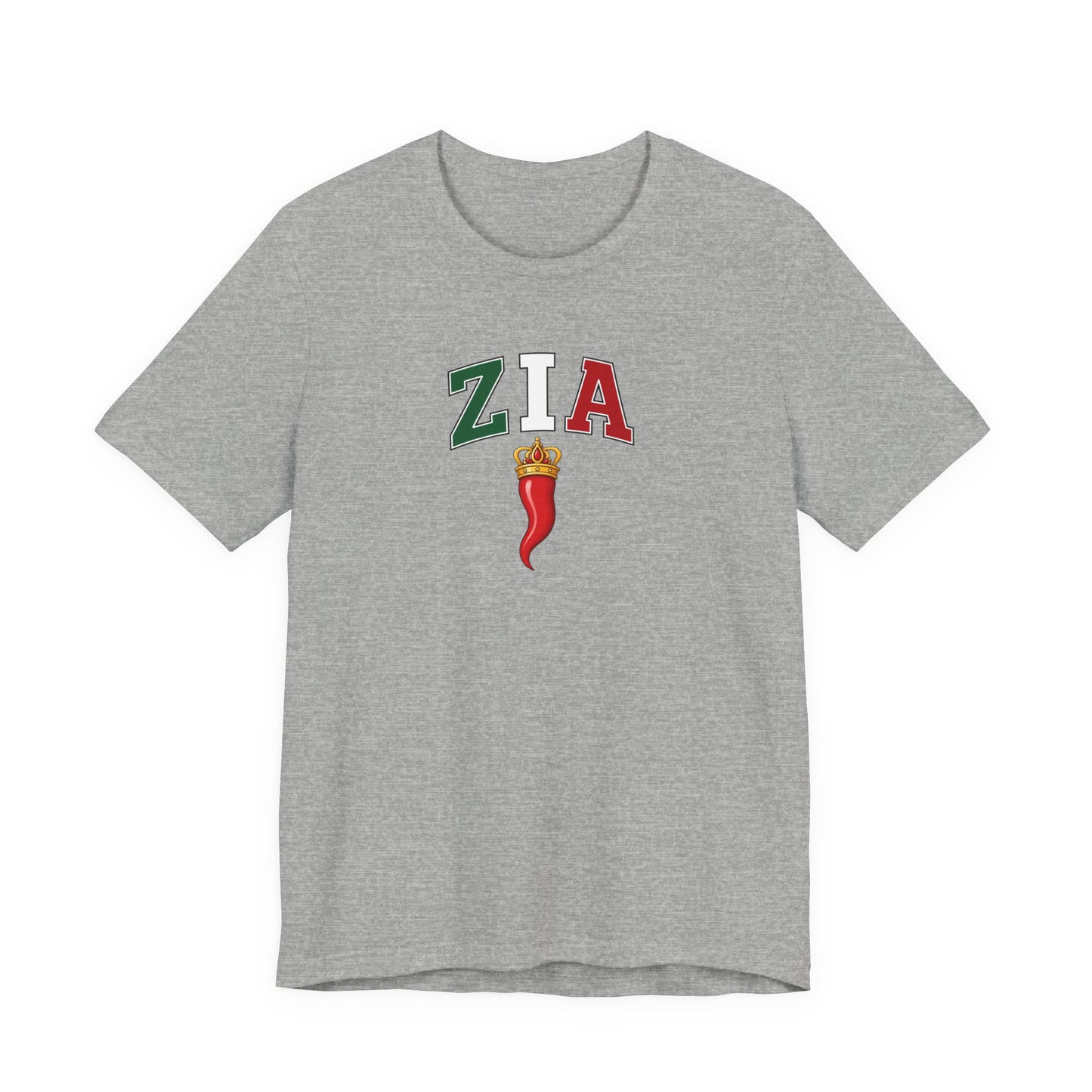 Zia Chili Pepper Tee — Italian Flag Lettering 'ZIA' Graphic T-Shirt