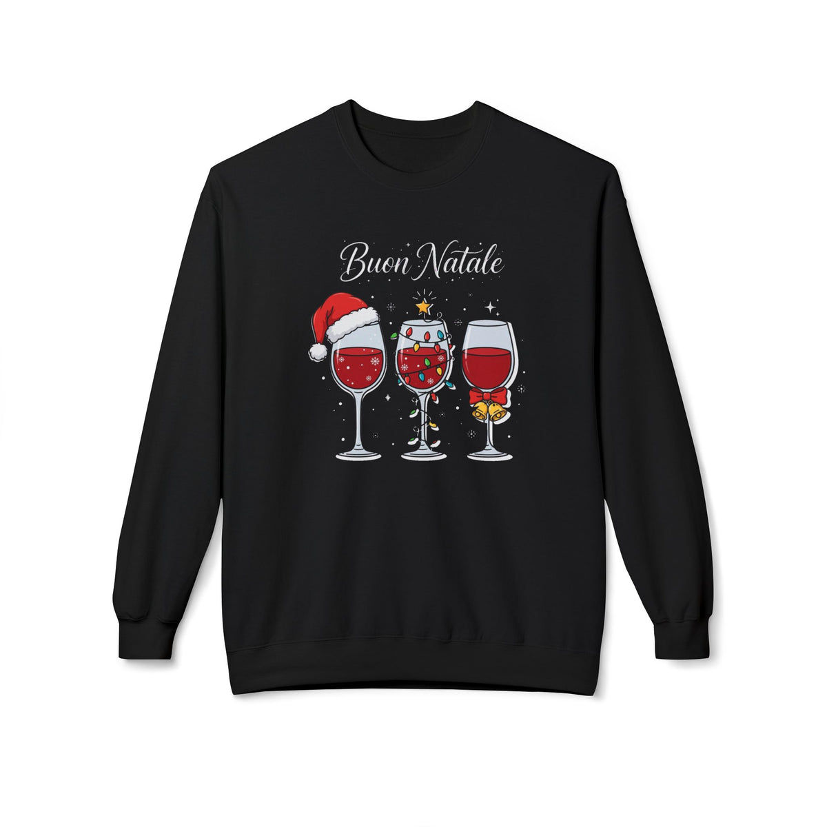 Buon Natale Wine Crewneck Sweatshirt — Christmas Wine Glasses Holiday Sweater