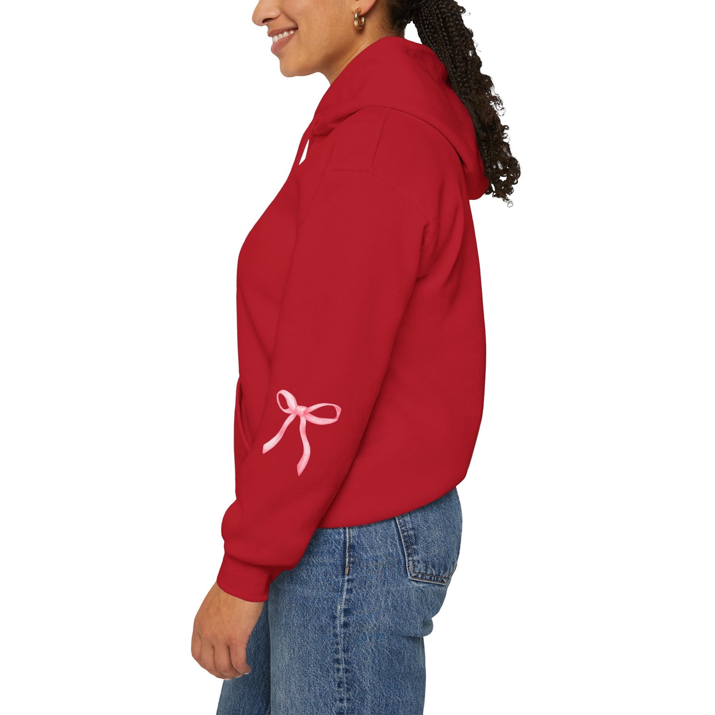 Coquette Bow Sleeve Hoodie Sweatshirt, Pullover Jumper for Men and Women, Cute Bow Accent Sweatshirt, Gender Neutral Hooded Sweater,