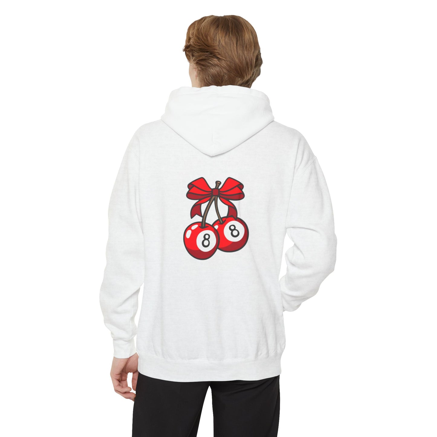 Cherry Eight Ball Unisex Hoodie, Retro Mystic Swirl Sweatshirt, Vintage Magic Ball Pullover, Cool Eightball Design Jacket, Hipster Eight