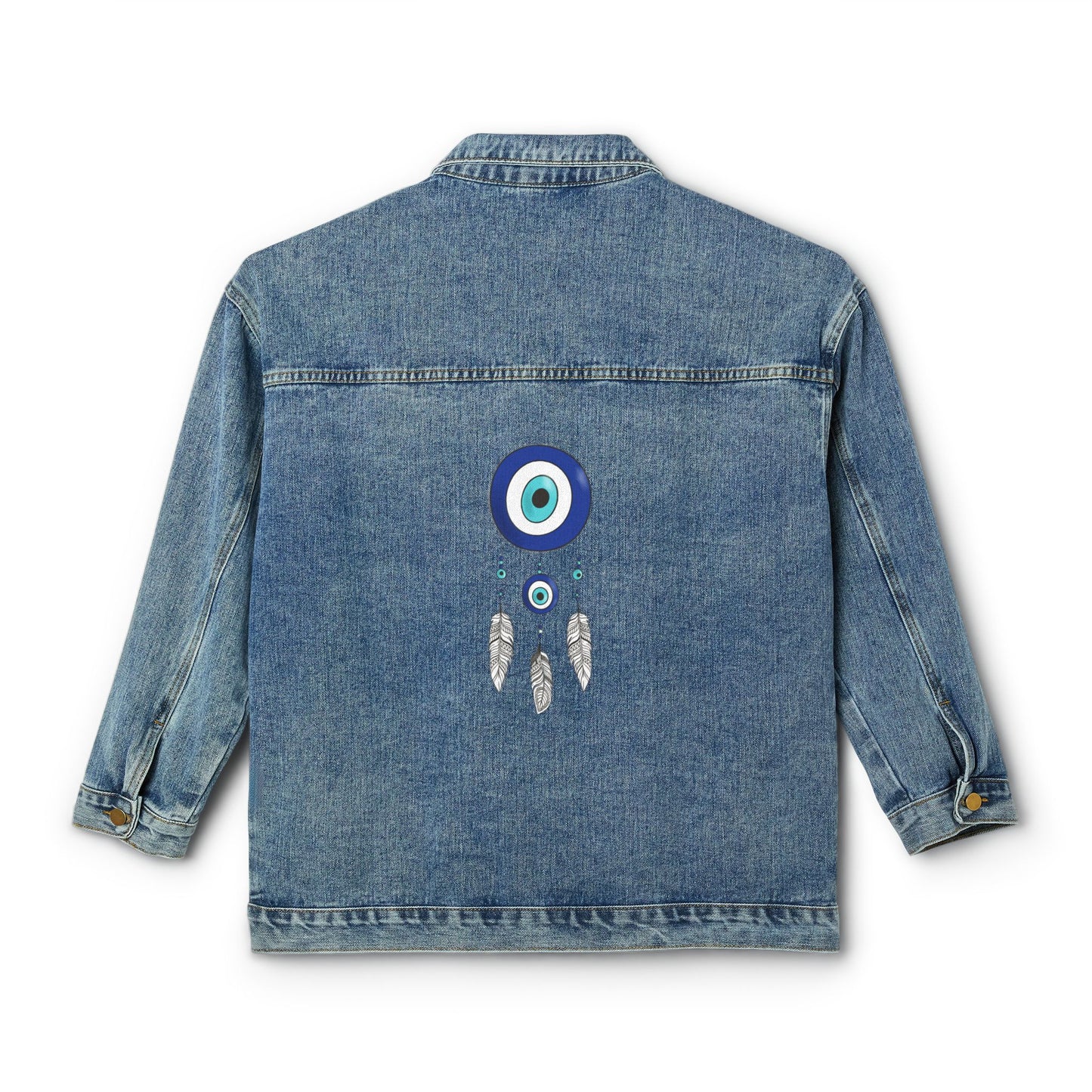 Evil eye dream catcher Women's Denim Jacket, great custom Jean jacket for Christmas birthday gifts, teen Christmas gift ideas .