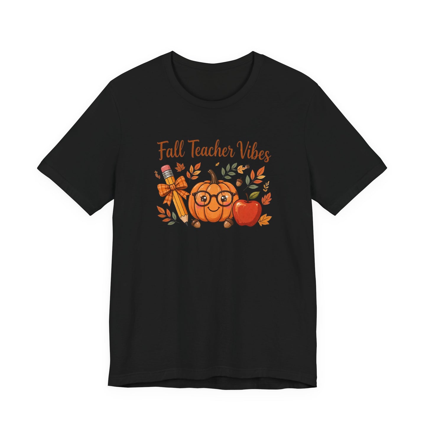Fall Teacher Vibes T-Shirt — Cute Pumpkin & Apple Autumn Tee for Educators