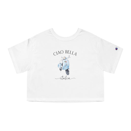 Caio Italia Champion Women's Heritage Cropped T-Shirt, Italian inspired ciao lemons love Italy shirt for women, birthday travel Christmas gift