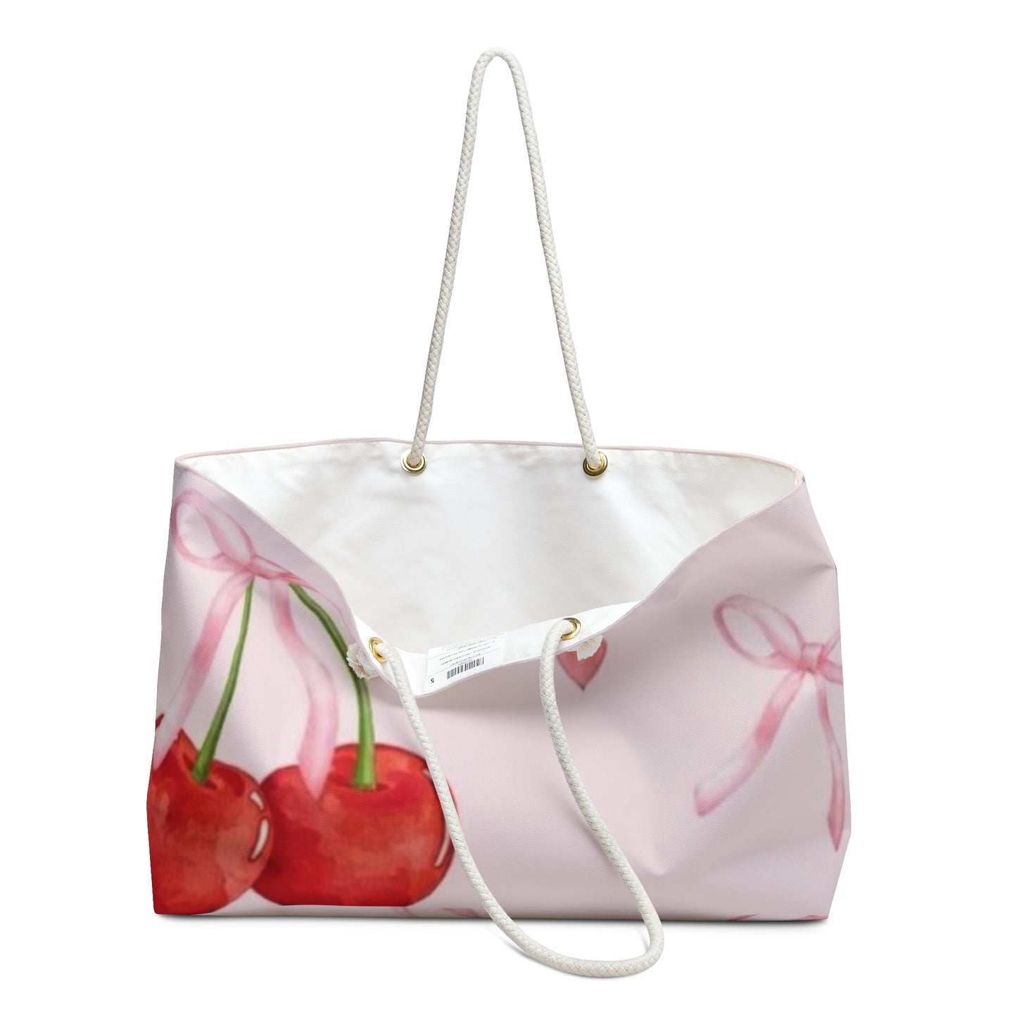 Cherry  hearts and bows Coquette Weekender Bag, Tote for Travel, Overnight Bag, Weekender, Fashionable Carry-On Luggage, Floral Print