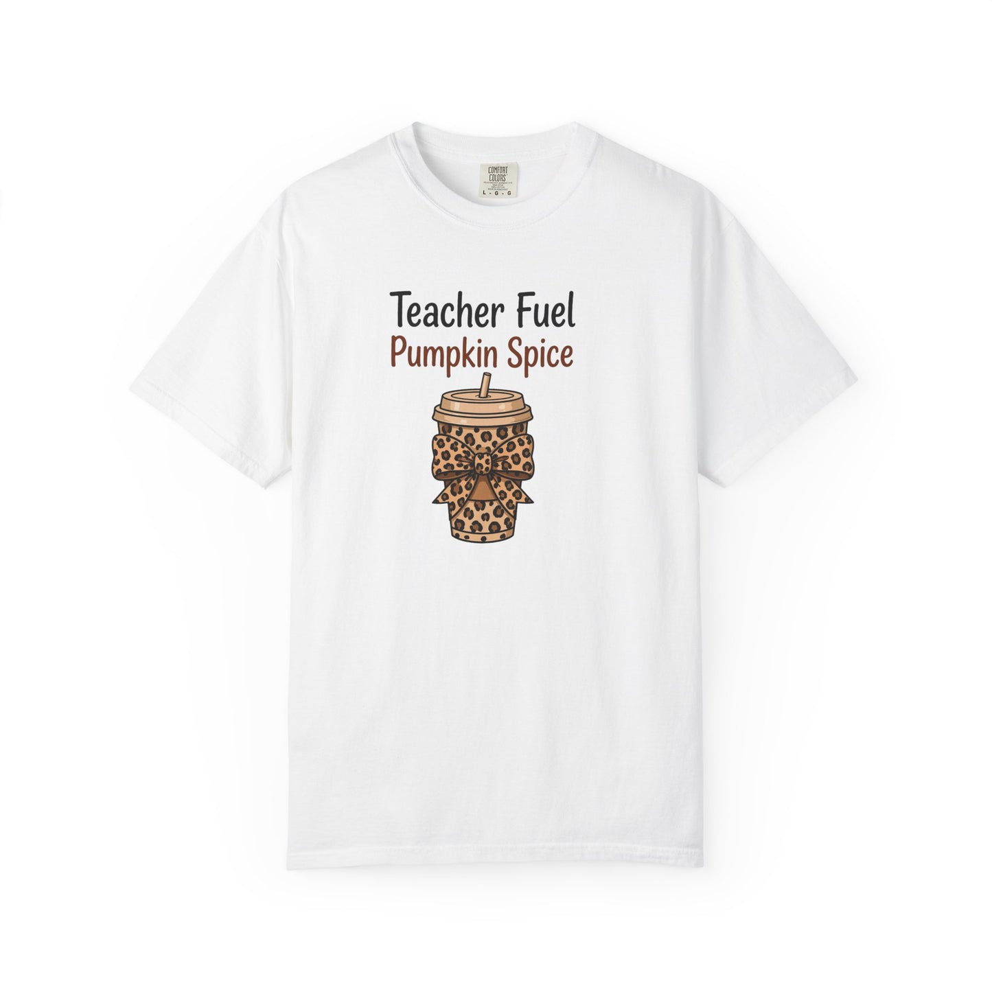 Teacher Fuel Pumpkin Spice T-Shirt — Leopard Coffee Cup Tee for Teachers