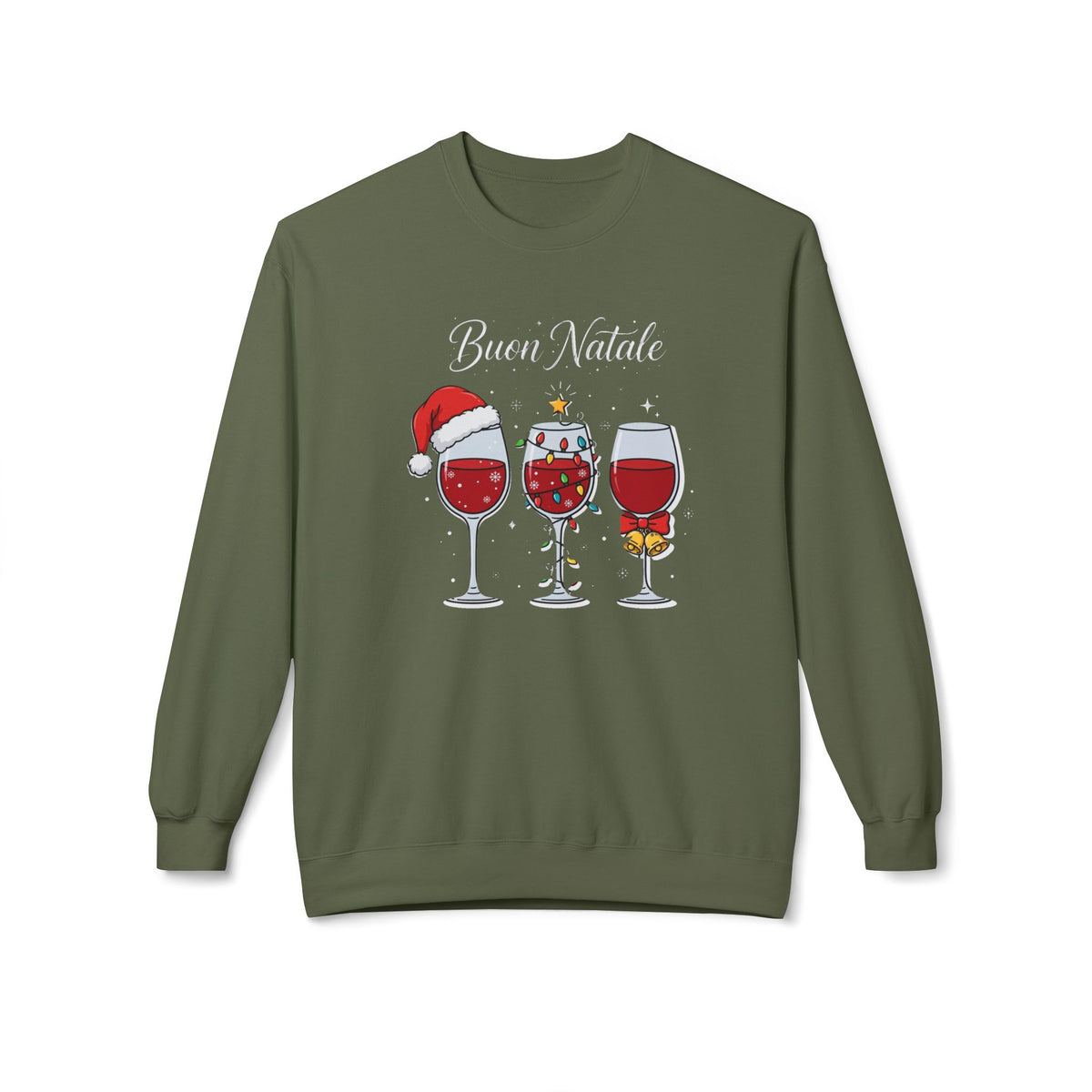 Buon Natale Wine Crewneck Sweatshirt — Christmas Wine Glasses Holiday Sweater