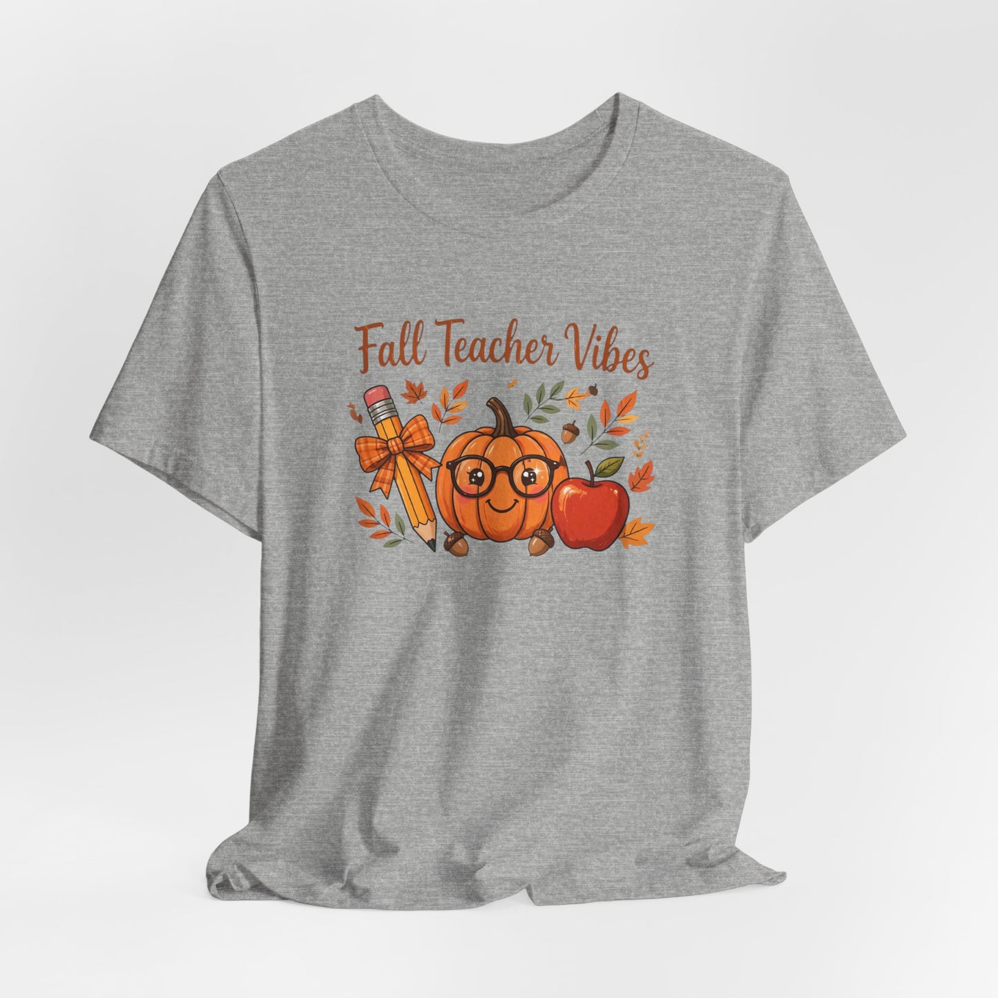 Fall Teacher Vibes T-Shirt — Cute Pumpkin & Apple Autumn Tee for Educators
