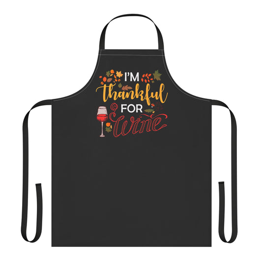 Thankful for Wine Thanksgiving Apron, Holiday Cooking Kitchen  Baking Gift, Funny Cooking Apron with Wine Lover, Hostess Gift for Chef,