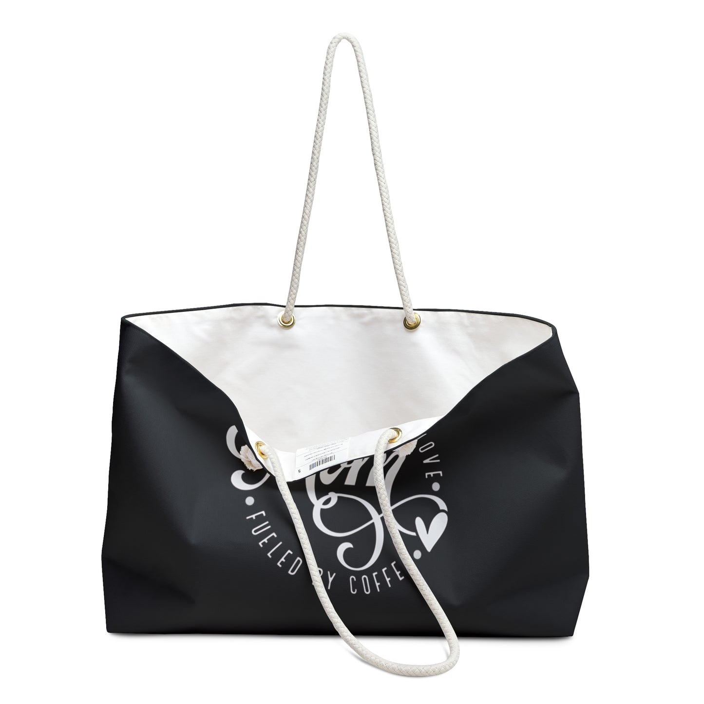 Mom Weekender Bag, mom powered by love fueled by coffee tote bag, great gift for family members, travel pool and beach