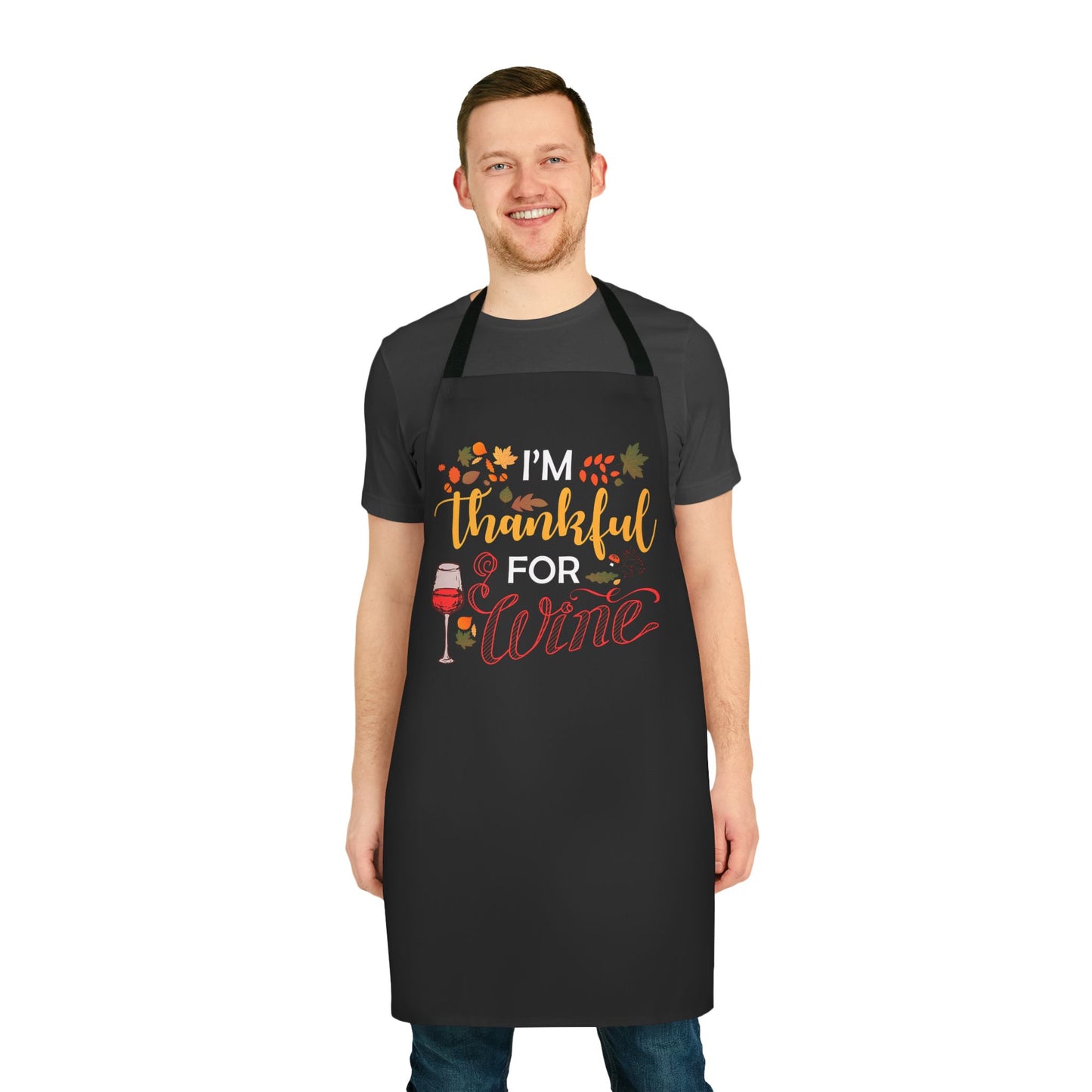 Thankful for Wine Thanksgiving Apron, Holiday Cooking Kitchen  Baking Gift, Funny Cooking Apron with Wine Lover, Hostess Gift for Chef,