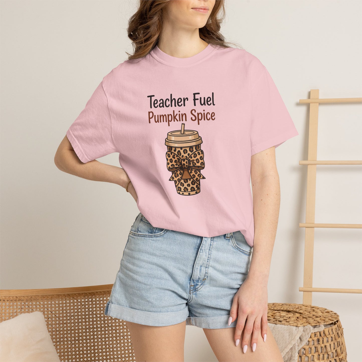 Teacher Fuel Pumpkin Spice T-Shirt — Leopard Coffee Cup Tee for Teachers