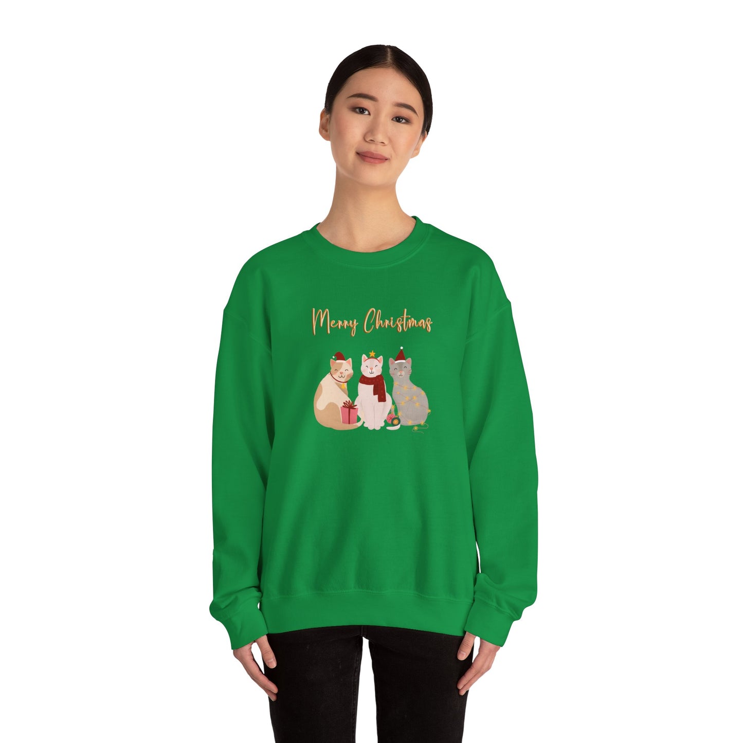 Merry Christmas sweatshirt, cat Christmas, meow Christmas, Crewneck Sweatshirt