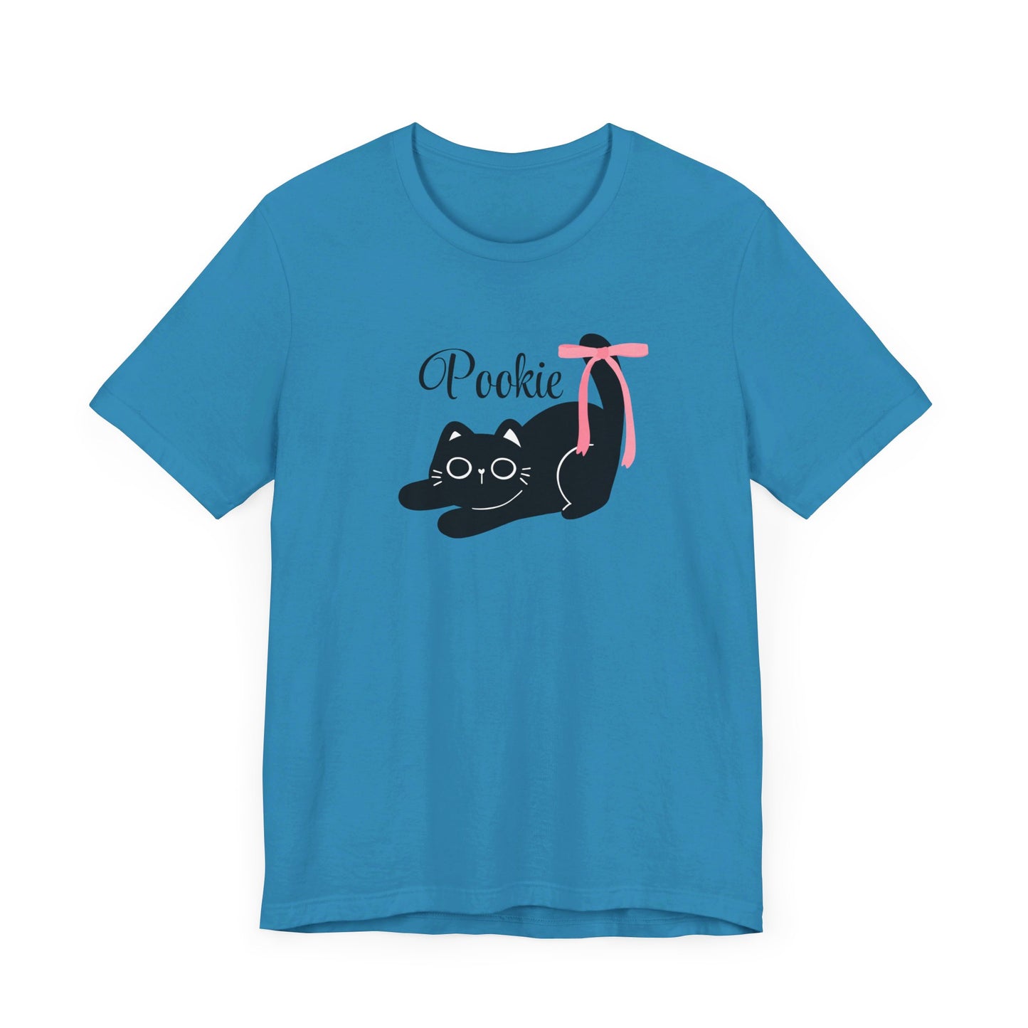 Pookie bear coquette style pink bow cat Unisex Jersey Short Sleeve Tee, great shirt for teens, birthdays, Christmas, and back to school
