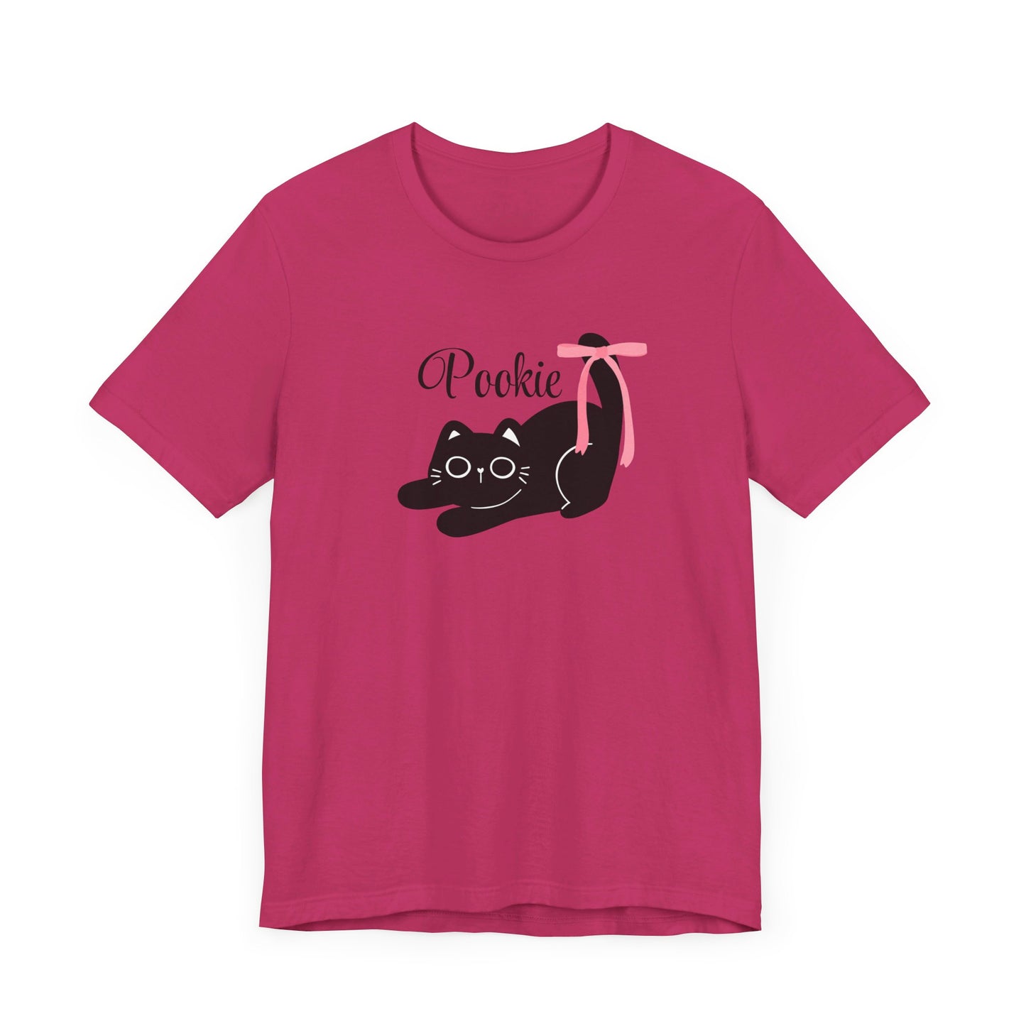 Pookie bear coquette style pink bow cat Unisex Jersey Short Sleeve Tee, great shirt for teens, birthdays, Christmas, and back to school
