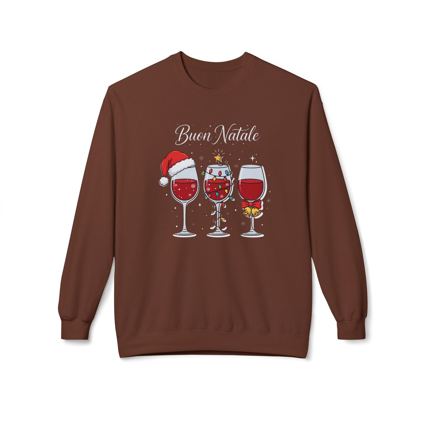 Buon Natale Wine Crewneck Sweatshirt — Christmas Wine Glasses Holiday Sweater