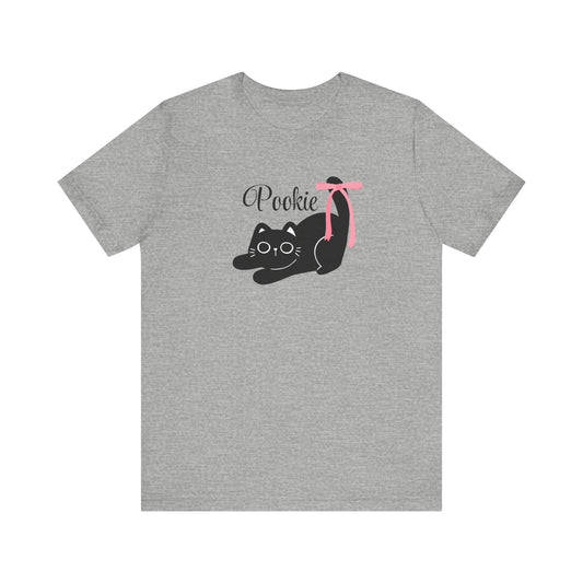 Pookie bear coquette style pink bow cat Unisex Jersey Short Sleeve Tee, great shirt for teens, birthdays, Christmas, and back to school