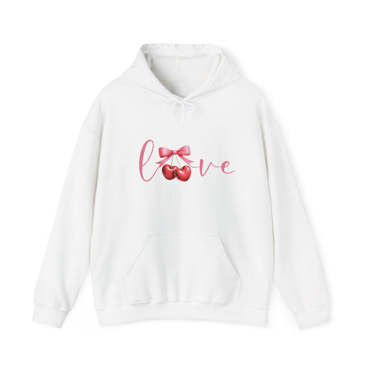 Valentine Coquette Cherry Love Hoodie, Romantic Unisex Sweatshirt, Valentine's Day Gift, Love Theme Pullover, Cute Valentine's Apparel