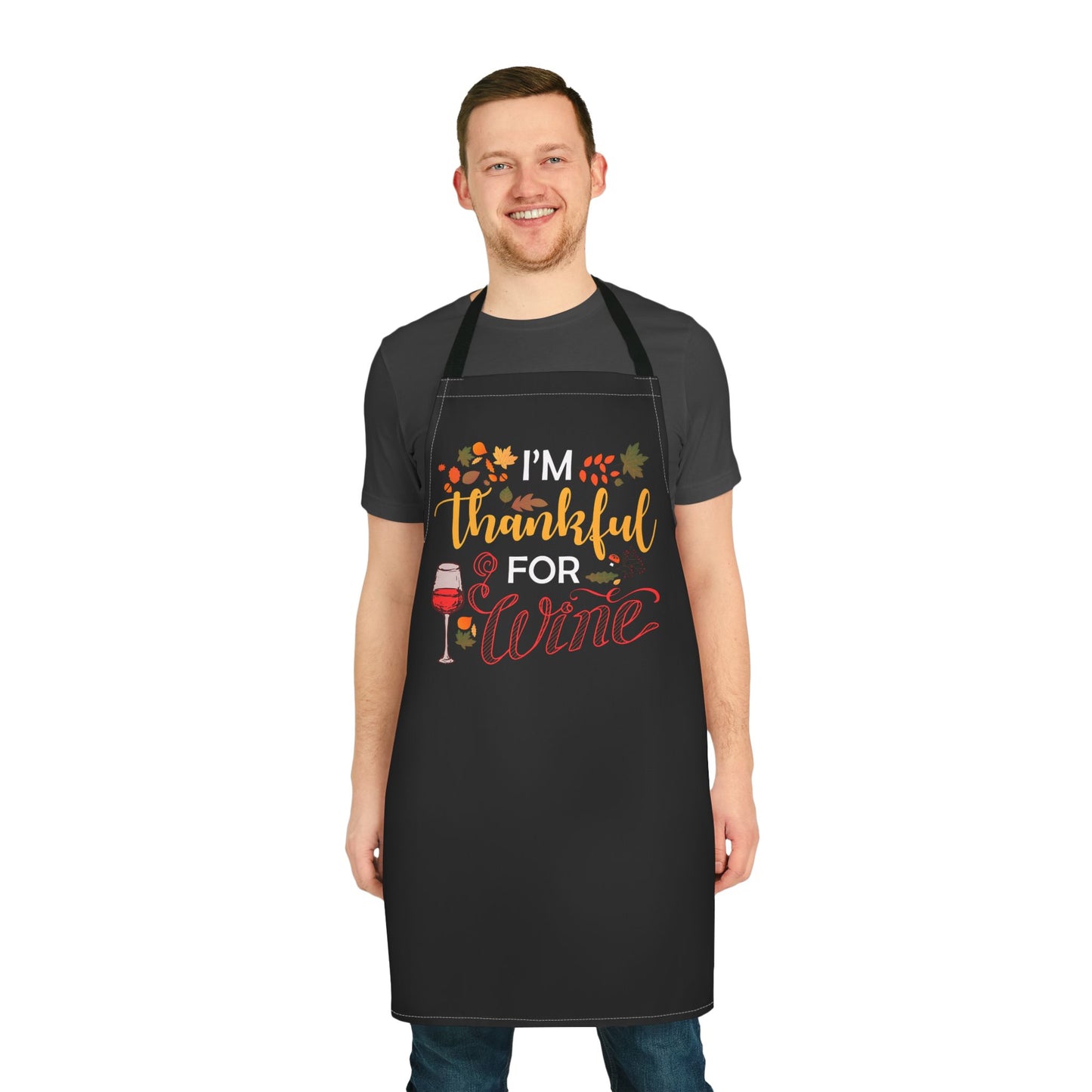 Thankful for Wine Thanksgiving Apron, Holiday Cooking Kitchen  Baking Gift, Funny Cooking Apron with Wine Lover, Hostess Gift for Chef,