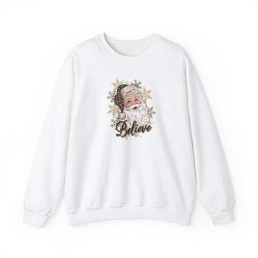 Christmas Santa Leopard Print Sweatshirt, Holiday Xmas Jumper, Festive Crewneck Pullover, Unisex Sweater, Winter Top