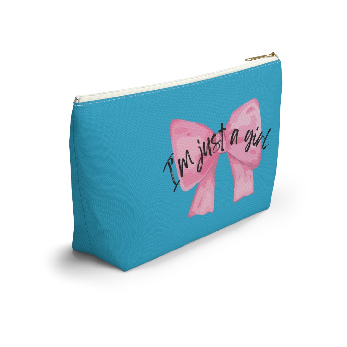 Just a girl Coquette Boutique Accessory Pouch w T-bottom, Travel Toiletries Bag, Makeup Organizer Gift for Her, Zippered Cosmetic Case