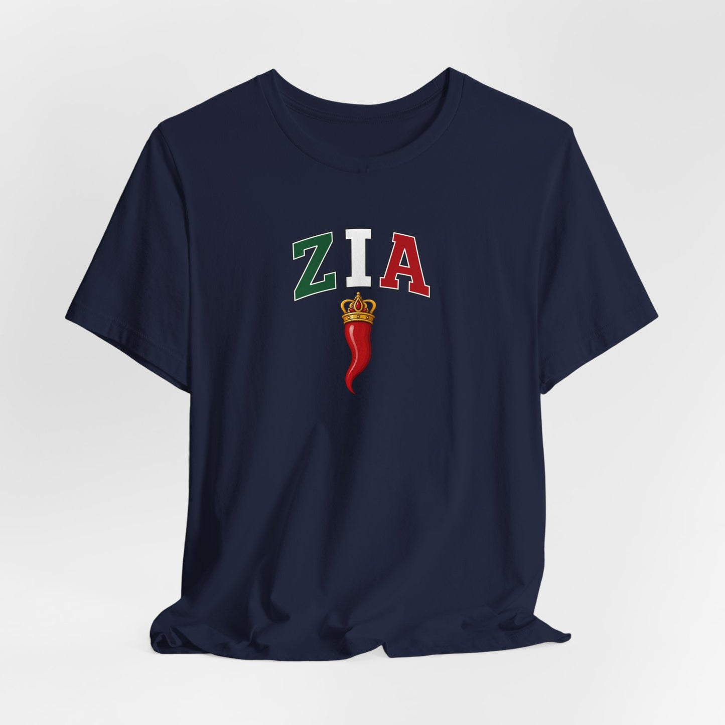 Zia Chili Pepper Tee — Italian Flag Lettering 'ZIA' Graphic T-Shirt