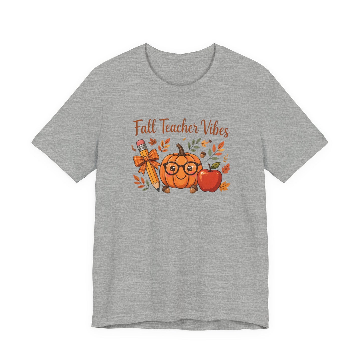 Fall Teacher Vibes T-Shirt — Cute Pumpkin & Apple Autumn Tee for Educators