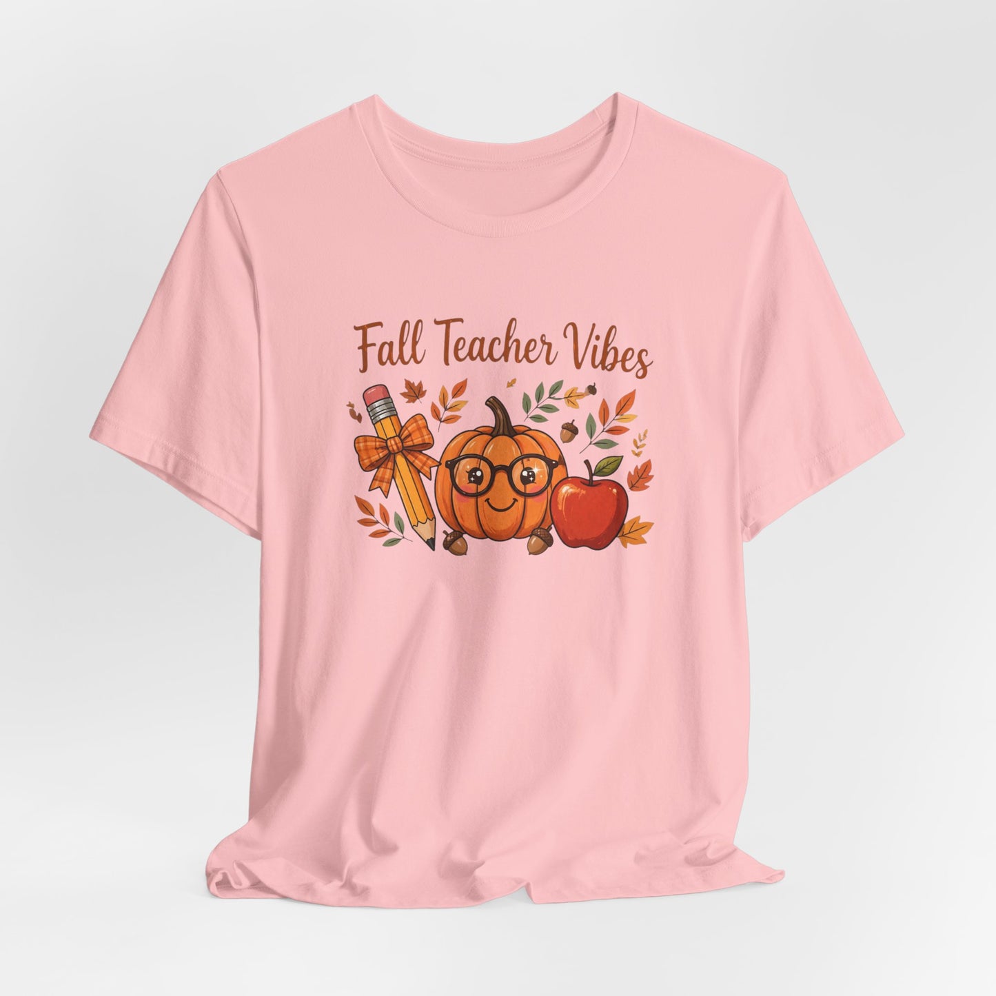 Fall Teacher Vibes T-Shirt — Cute Pumpkin & Apple Autumn Tee for Educators