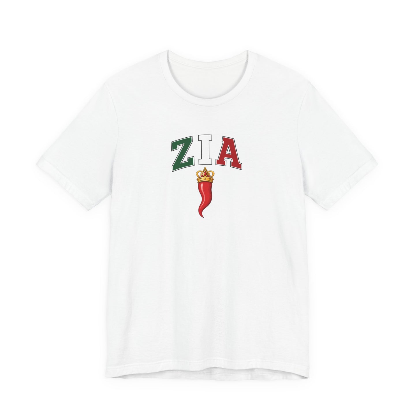 Zia Chili Pepper Tee — Italian Flag Lettering 'ZIA' Graphic T-Shirt