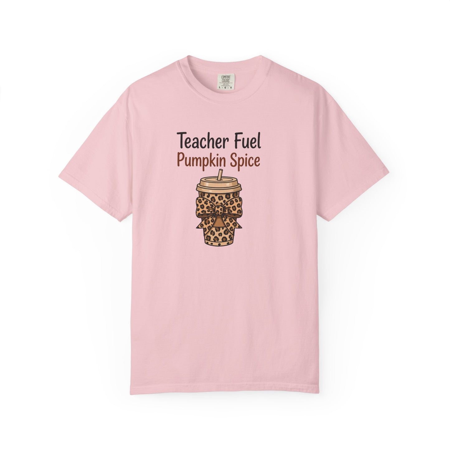 Teacher Fuel Pumpkin Spice T-Shirt — Leopard Coffee Cup Tee for Teachers