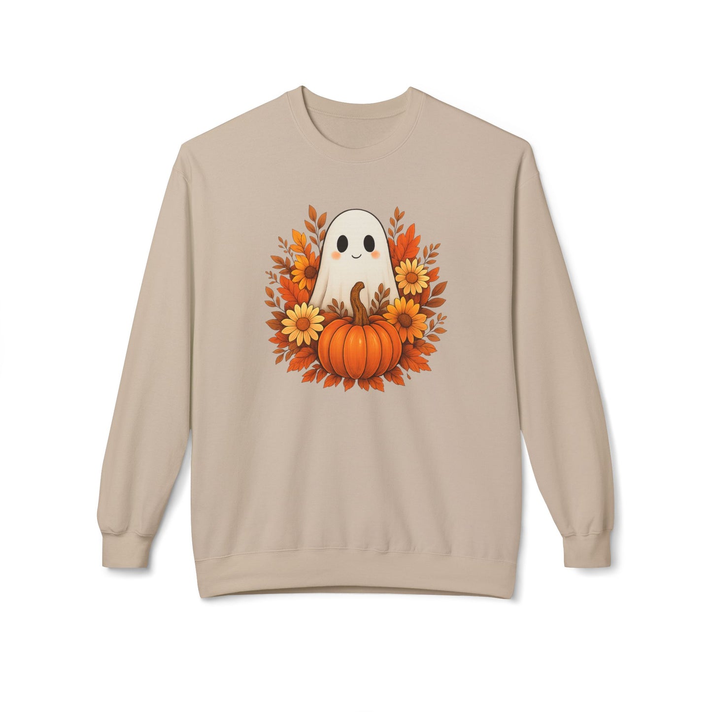 Cute Ghost & Pumpkin Sweatshirt, Fall Crewneck, Halloween Sweater, Cozy Autumn Apparel, Unisex Seasonal Fashion, Pumpkin Spice Vibes