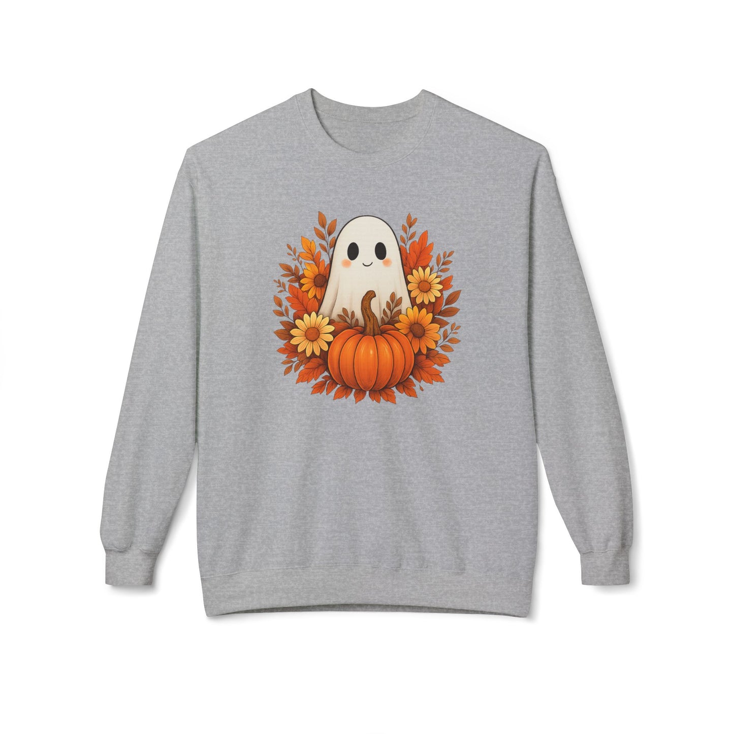 Cute Ghost & Pumpkin Sweatshirt, Fall Crewneck, Halloween Sweater, Cozy Autumn Apparel, Unisex Seasonal Fashion, Pumpkin Spice Vibes