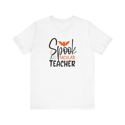 Teachers Halloween pumpkin, patch, Unisex Jersey Short Sleeve Tee, spectacular teacher, teacher, Halloween shirts