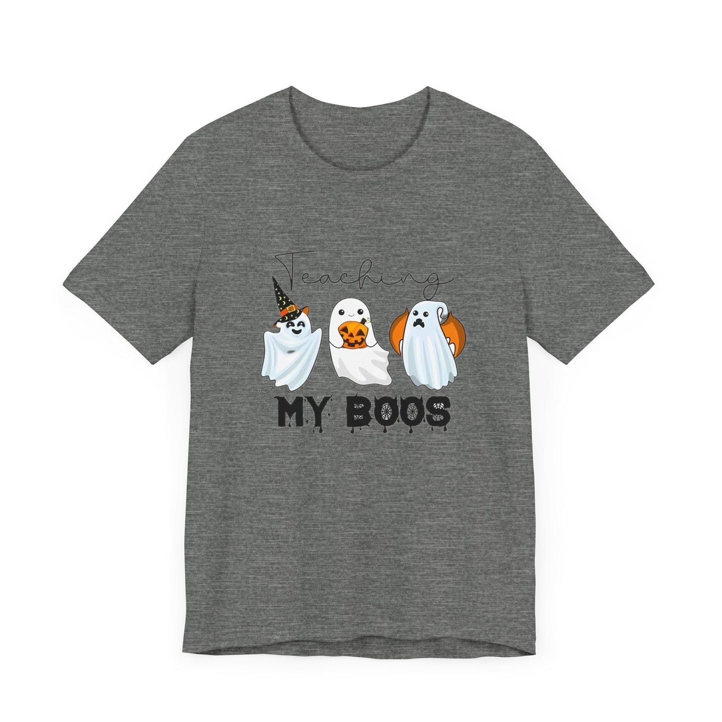 Teachers Halloween pumpkin, patch, Unisex Jersey Short Sleeve Tee, spooky teacher, teacher, Halloween shirts. Halloween shirts for men and women teachers.