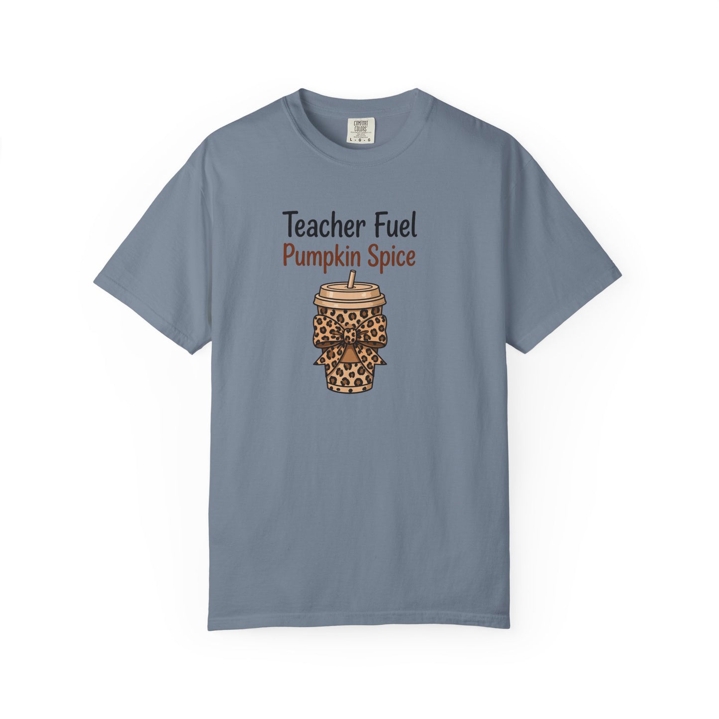 Teacher Fuel Pumpkin Spice T-Shirt — Leopard Coffee Cup Tee for Teachers