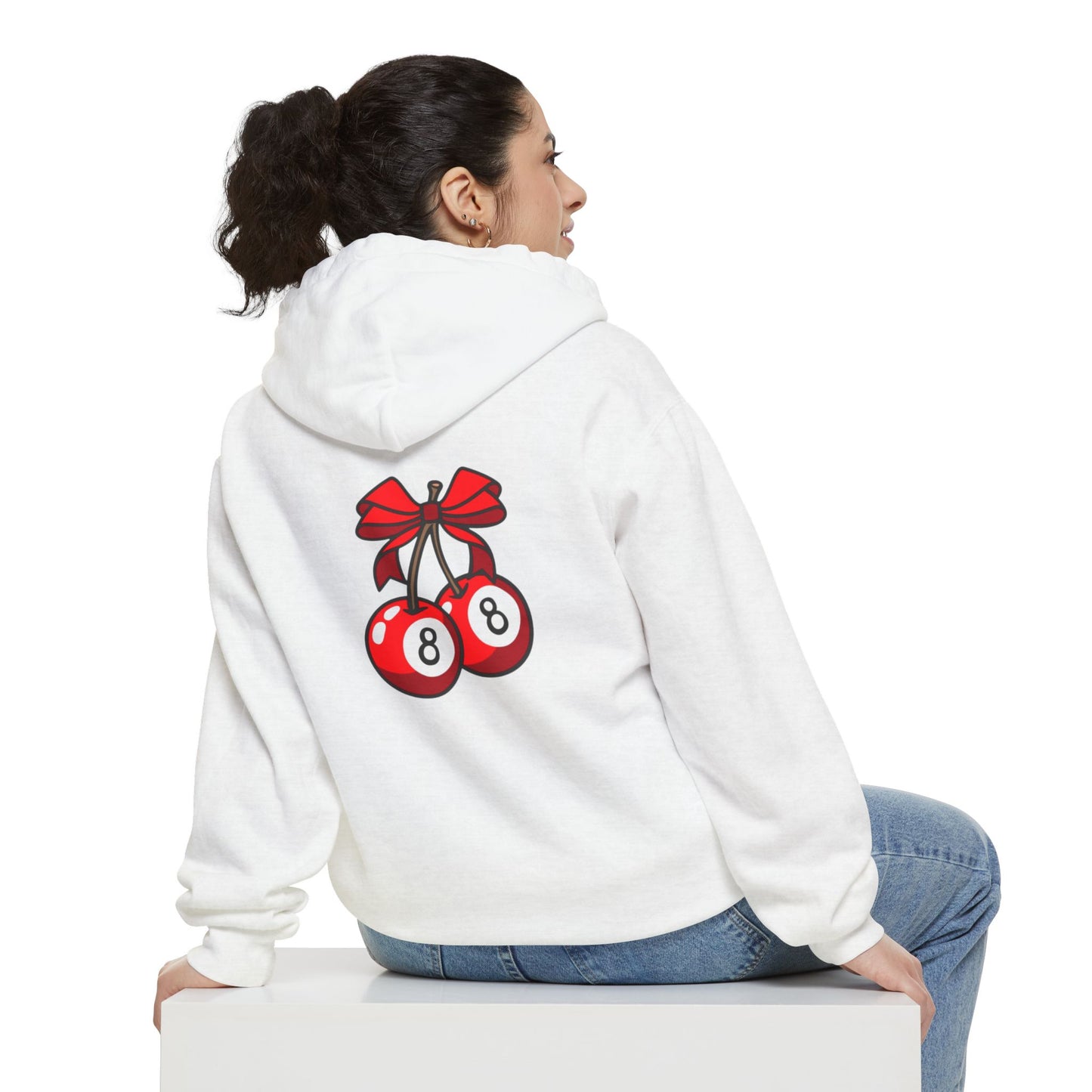 Cherry Eight Ball Unisex Hoodie, Retro Mystic Swirl Sweatshirt, Vintage Magic Ball Pullover, Cool Eightball Design Jacket, Hipster Eight