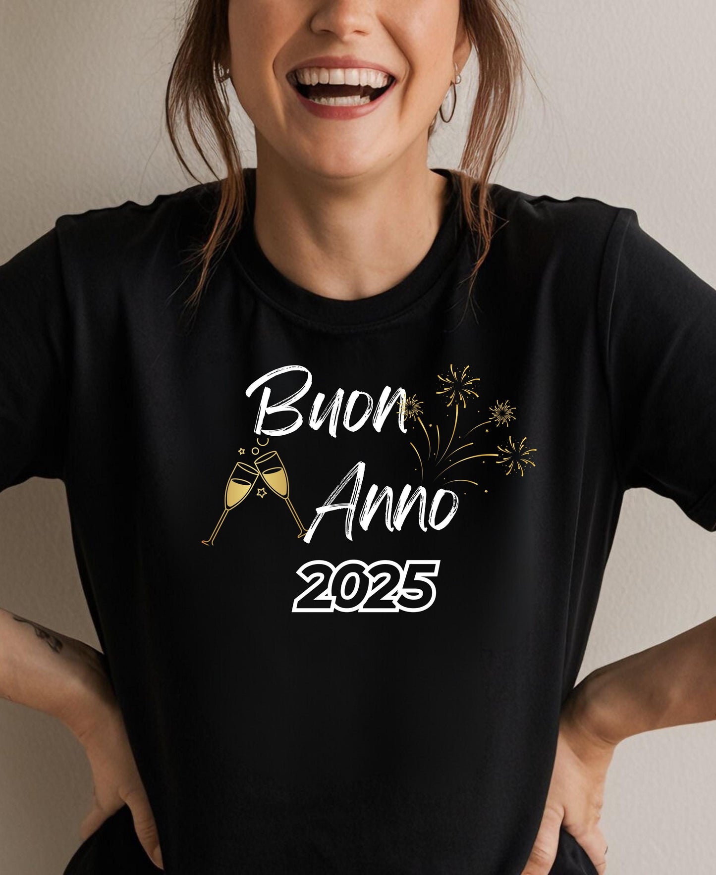 Italian Buon Anno Happy New Year Unisex Tee Shirt, T-Shirt, Top, Clothing, Apparel, Gift