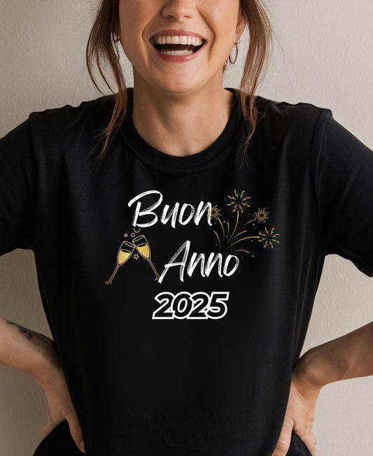 Italian Buon Anno Happy New Year Unisex Tee Shirt, T-Shirt, Top, Clothing, Apparel, Gift