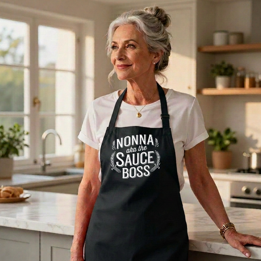 Apron — "Nonna aka the Sauce Boss" Kitchen Apron, Italian Grandma Cooking Gift