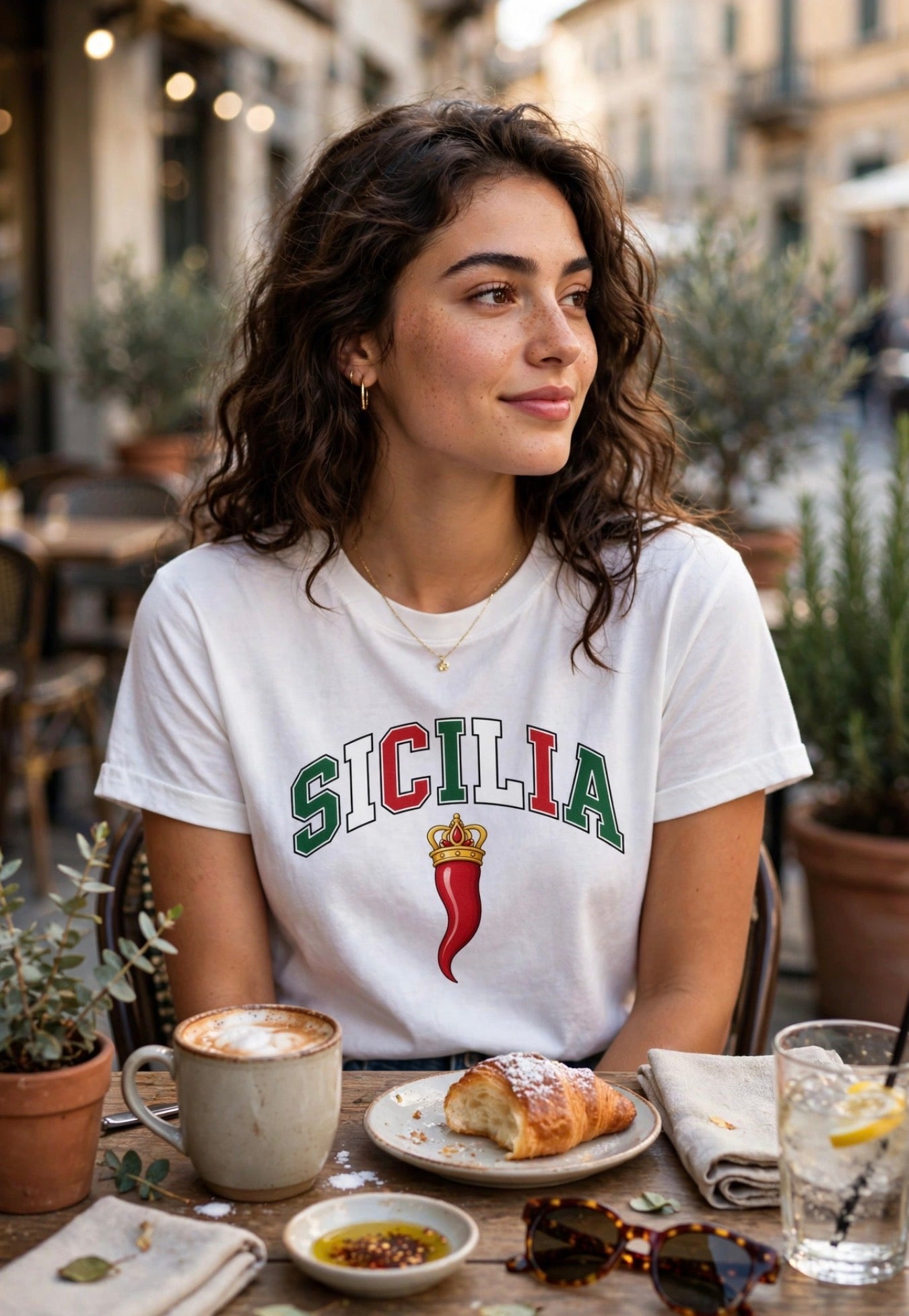 Sicilia Graphic Tee — Italian Sicily Shirt with Corno Charm