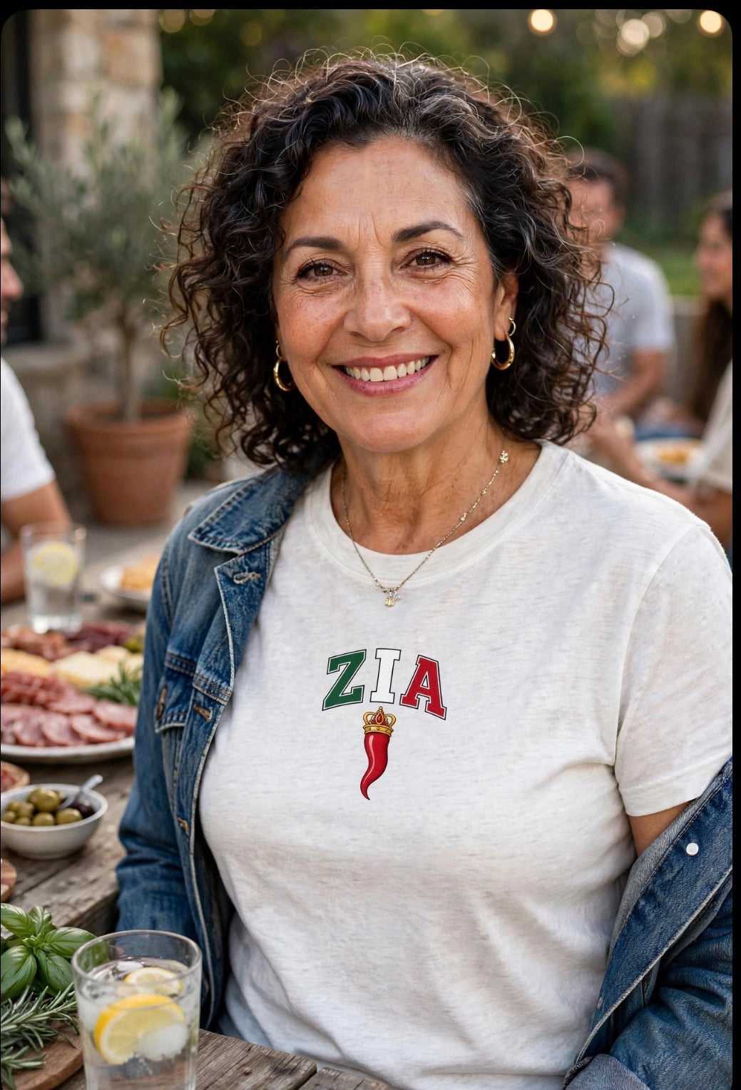 Zia Chili Pepper Tee — Italian Flag Lettering 'ZIA' Graphic T-Shirt