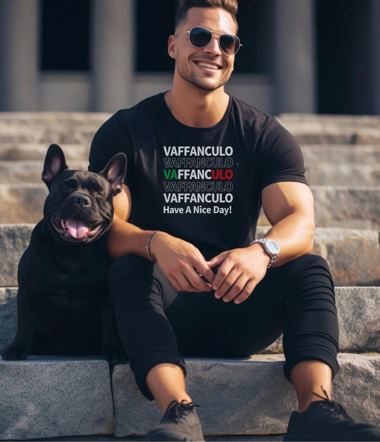 VA ULO Split-Text Tee — Minimalist Italian Flag Colors Chest T-Shirt