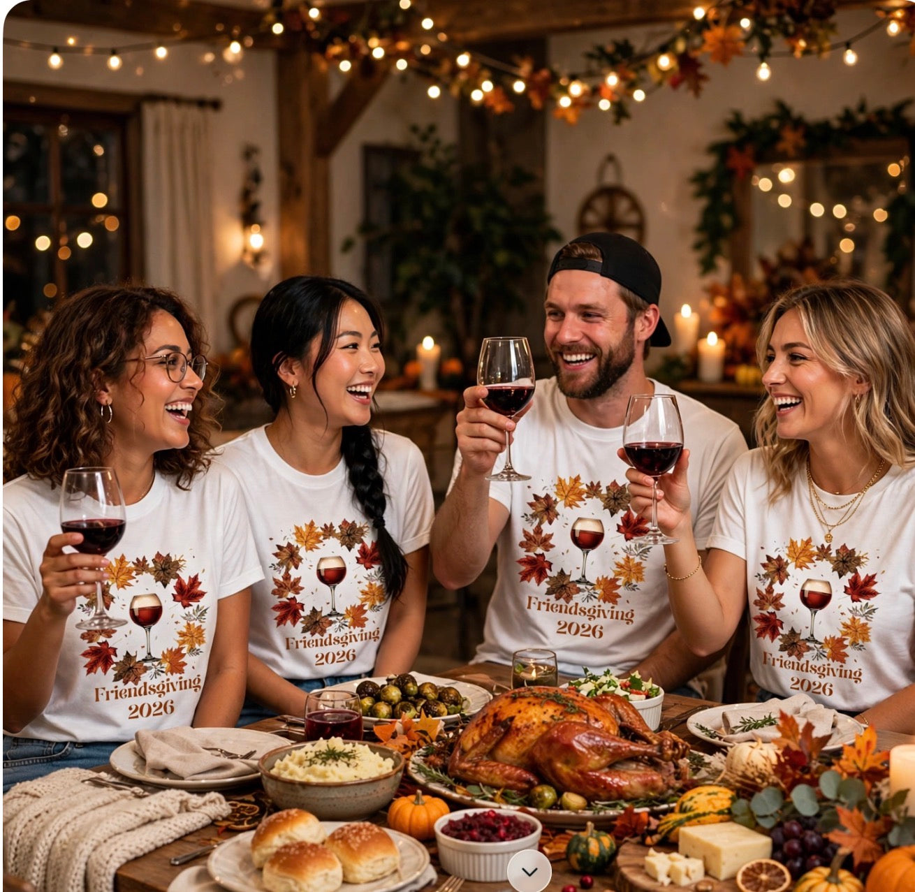 Friendsgiving 2026 Tee — Wine Glass & Autumn Leaves Shirt