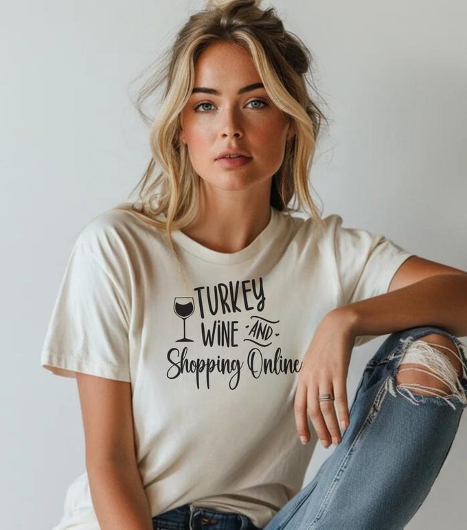 Turkey wine shopping online Unisex Jersey Short Sleeve Tee, funny thanksgiving shirt. Holiday fall shirt .