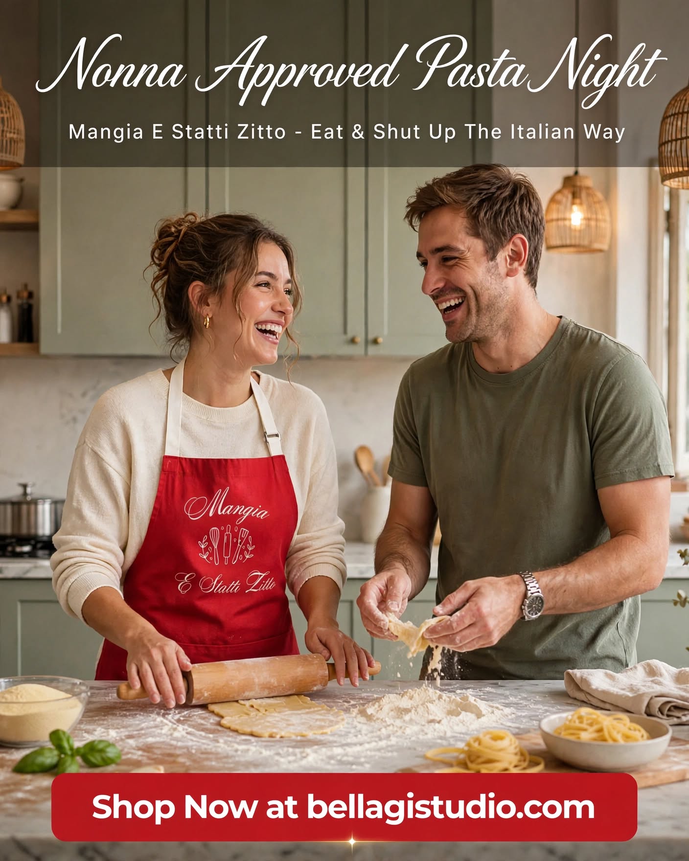Italian kitchen apron, Mangia e statti zitto, shut up sit down time to eat, baking gift,  birthday gift, Kitchen apron