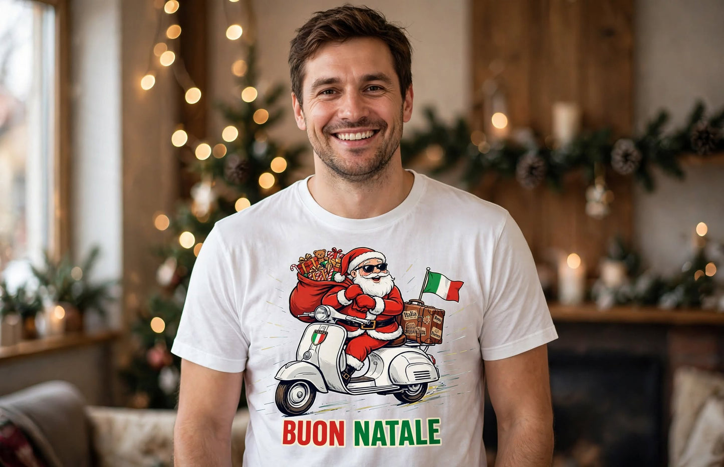 Buon Natale Scooter Santa T-Shirt — Italian Christmas Tee