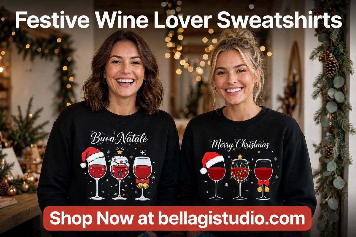 Buon Natale Wine Crewneck Sweatshirt — Christmas Wine Glasses Holiday Sweater