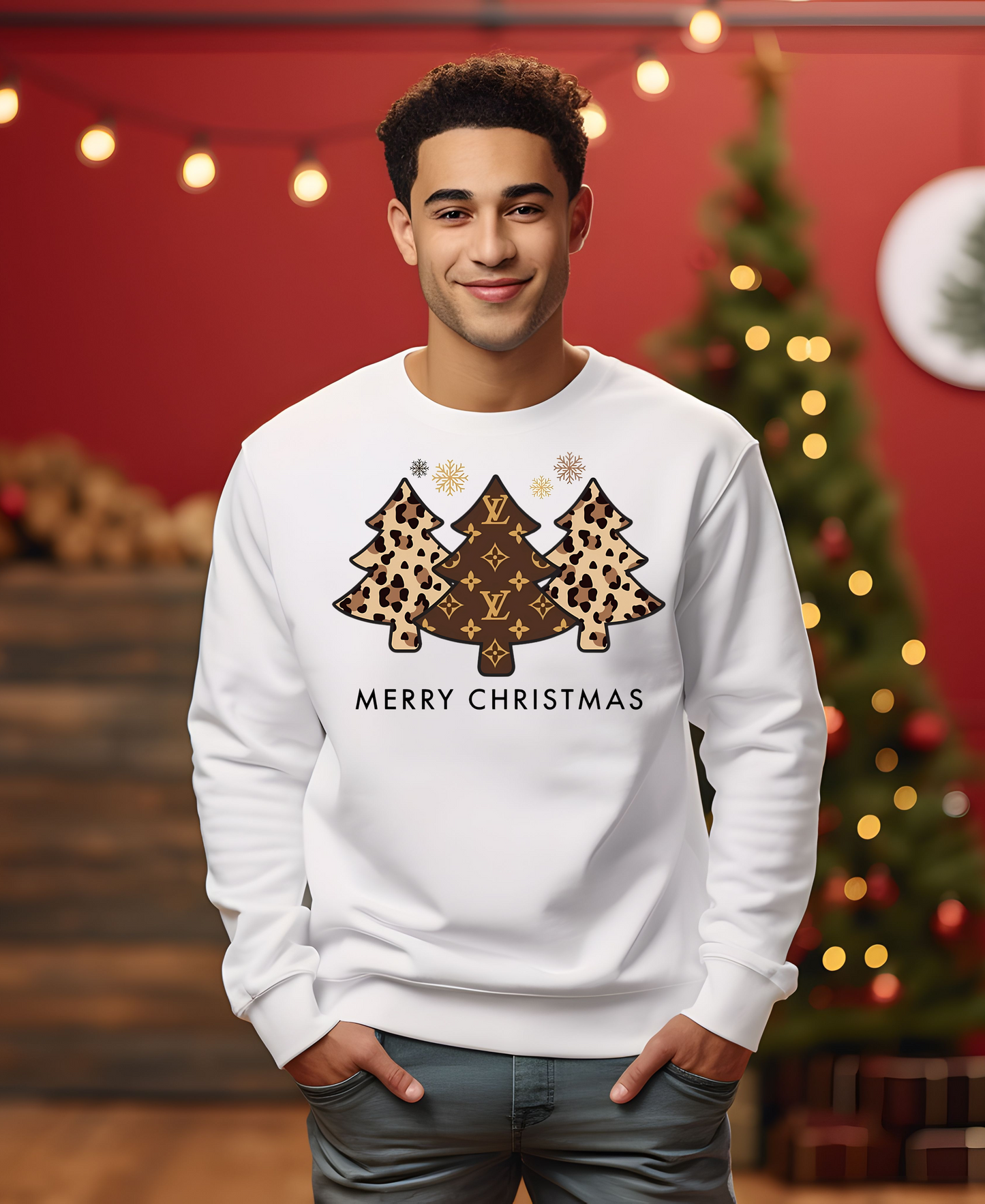 Leopard Print Christmas Sweatshirt, Cute Holiday Sweater, Festive pullover, Winter Fashion Top, great teen holiday sweatshirt