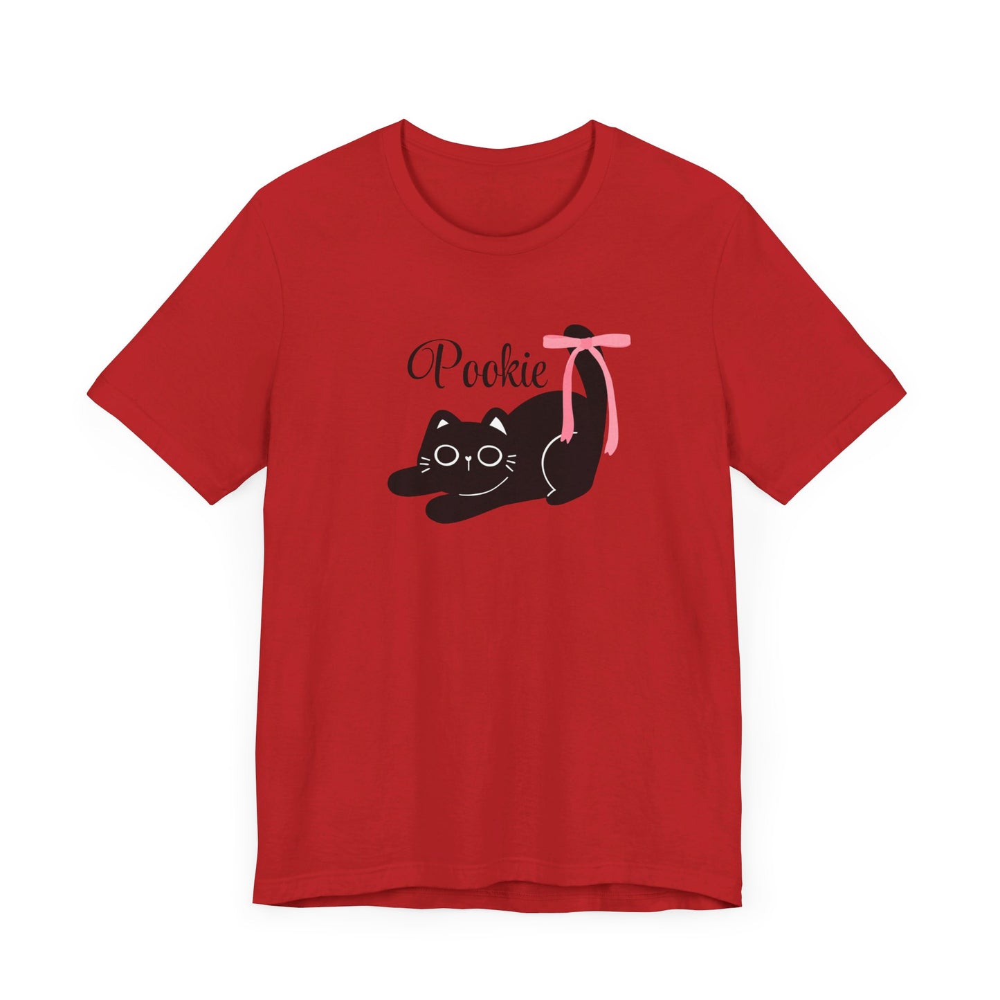 Pookie bear coquette style pink bow cat Unisex Jersey Short Sleeve Tee, great shirt for teens, birthdays, Christmas, and back to school