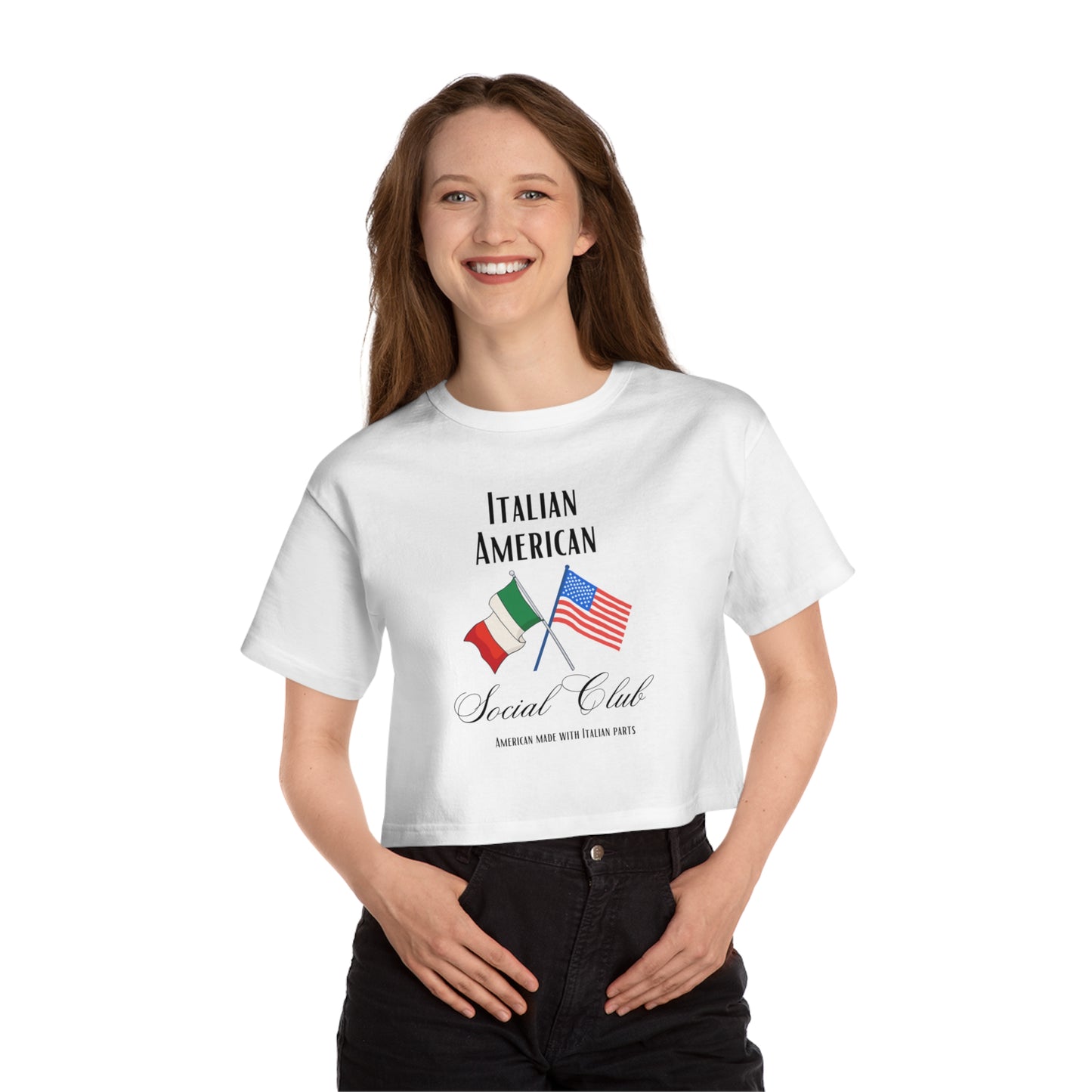 Italian American  Champion Women's Heritage Cropped T-Shirt, Italian inspired ciao lemons love Italy shirt for women, birthday travel Christmas gift