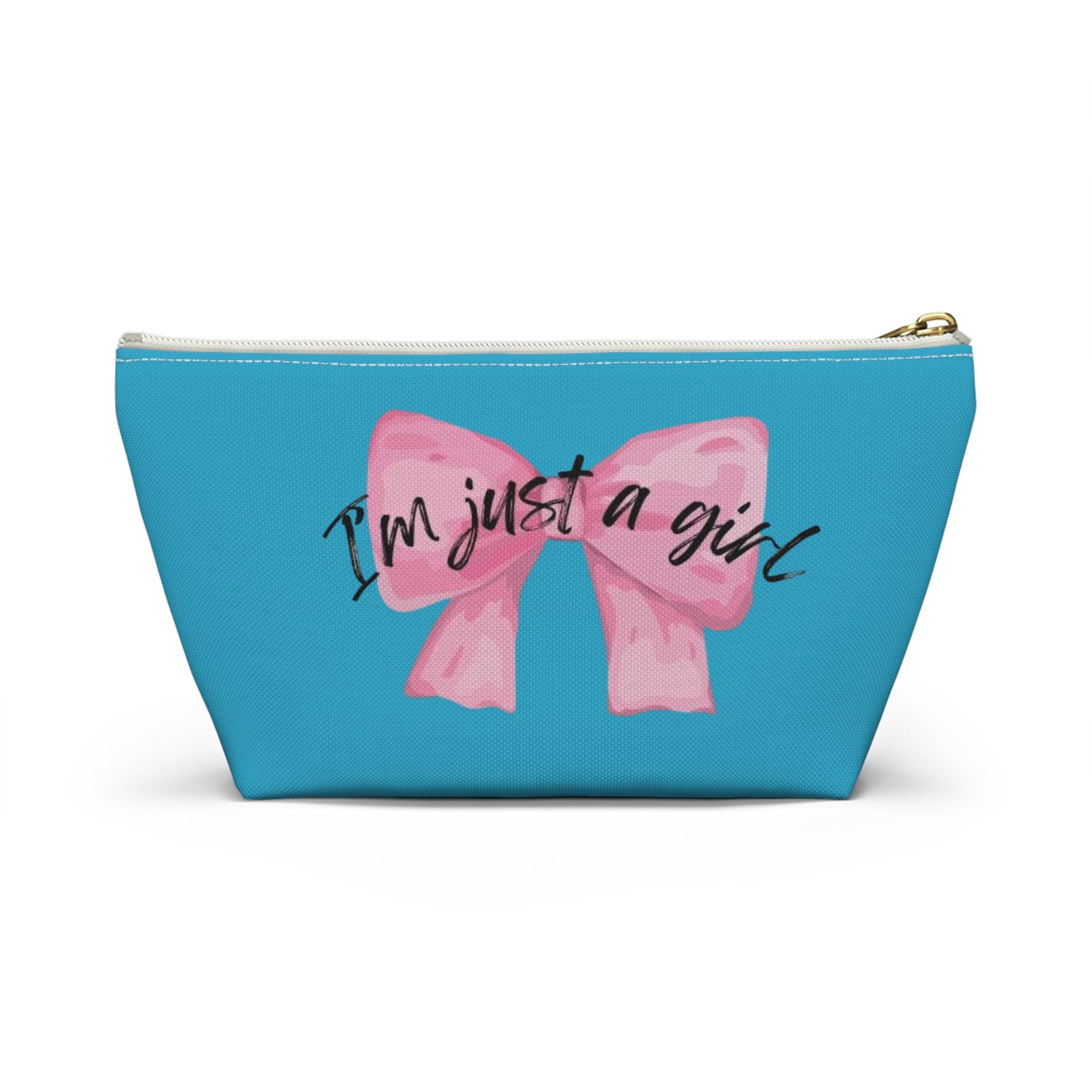 Just a girl Coquette Boutique Accessory Pouch w T-bottom, Travel Toiletries Bag, Makeup Organizer Gift for Her, Zippered Cosmetic Case